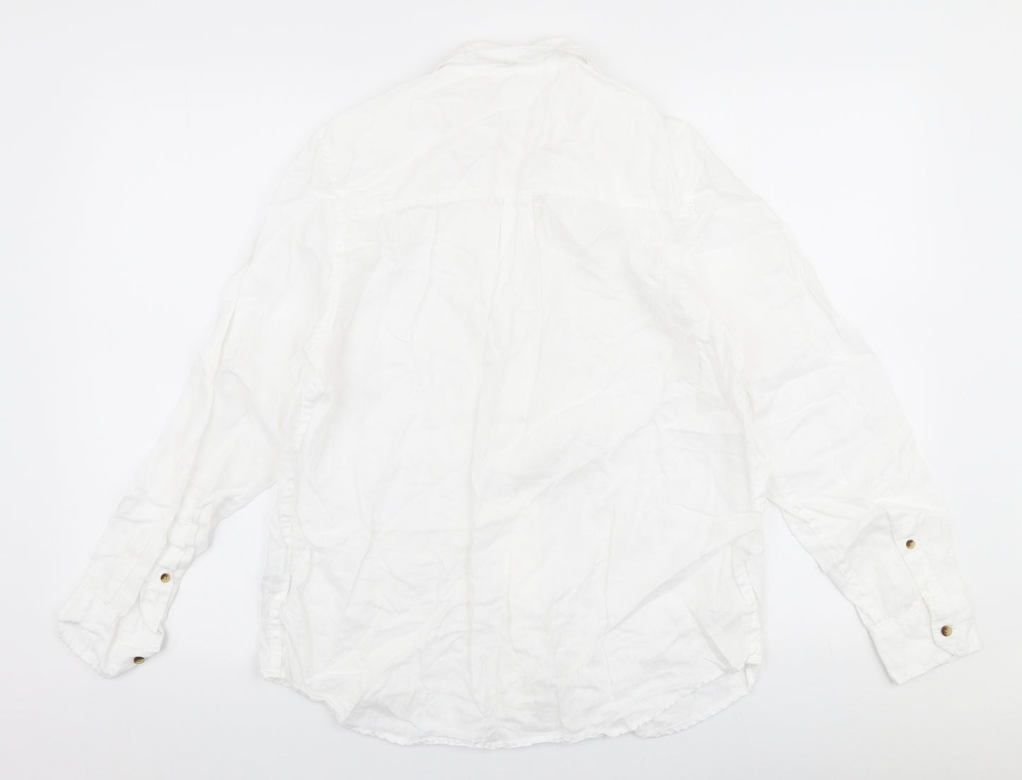 Marks and Spencer Womens White  Linen Basic Button-Up Size 10 Collared