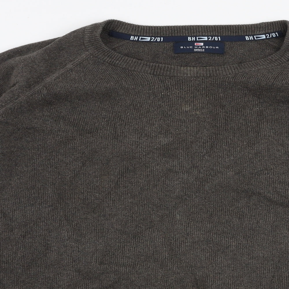 Blue Harbour Mens Brown Round Neck  Cotton Pullover Jumper Size XL