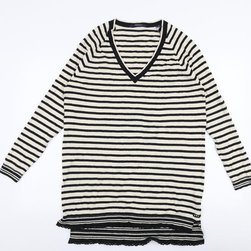 Scotch & Soda Womens Ivory V-Neck Striped Cotton Pullover Jumper Size L