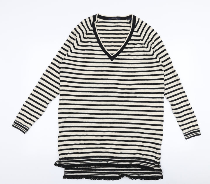 Scotch & Soda Womens Ivory V-Neck Striped Cotton Pullover Jumper Size L