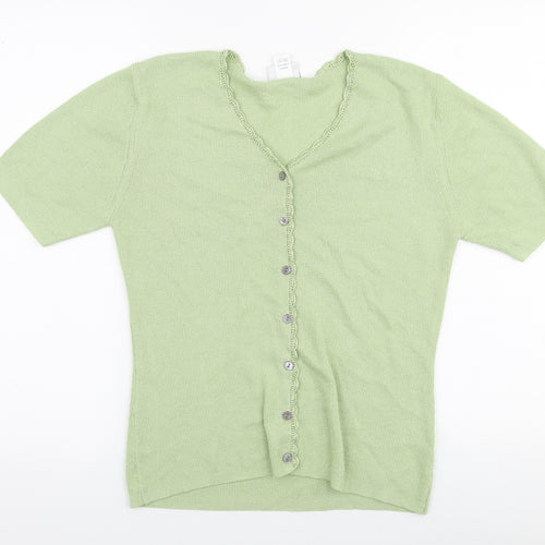 OPUS Womens Green V-Neck  Acrylic Pullover Jumper Size S