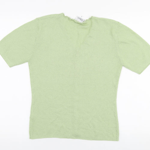 OPUS Womens Green V-Neck  Acrylic Pullover Jumper Size S