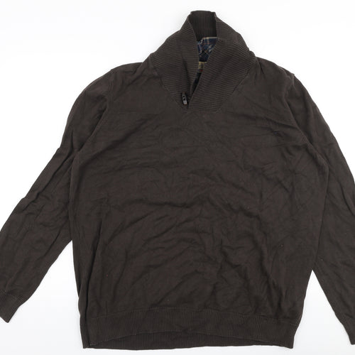 North Coast Mens Brown Collared  Cotton Pullover Jumper Size 2XL