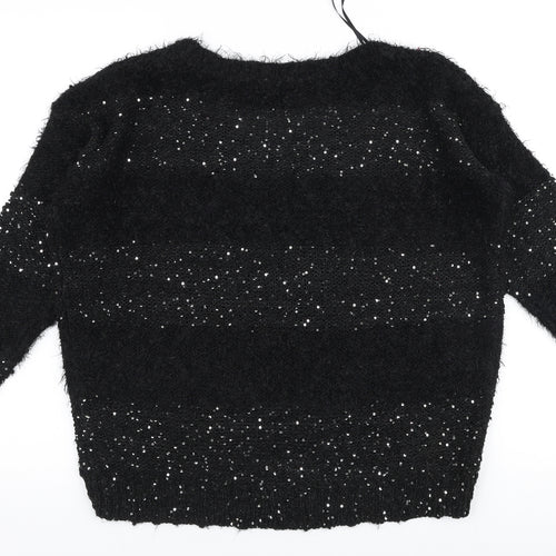 TU Womens Black Round Neck  Acrylic Pullover Jumper Size 12
