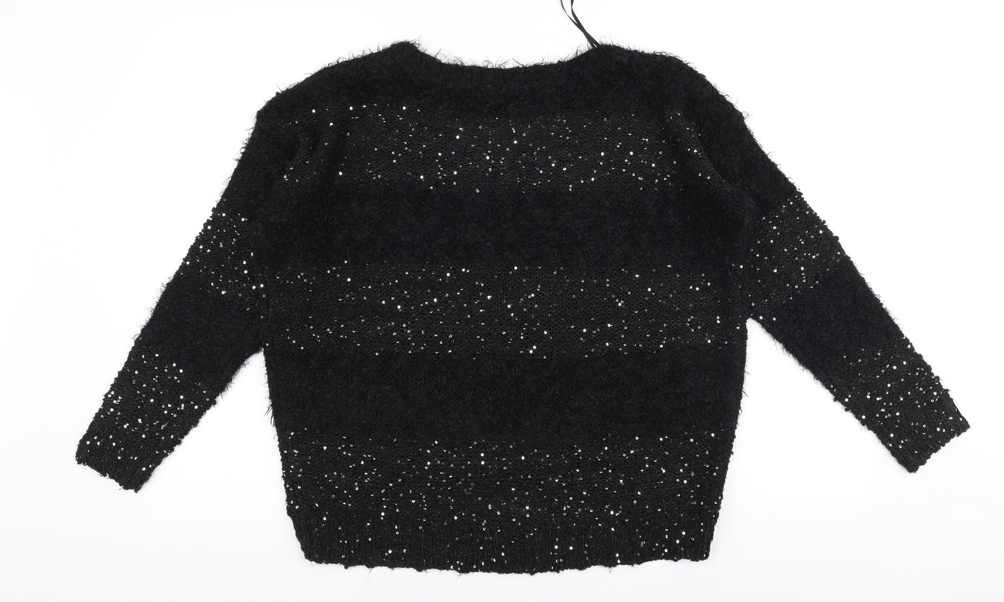 TU Womens Black Round Neck  Acrylic Pullover Jumper Size 12