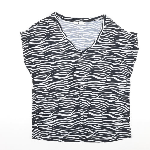 Very Womens Black Animal Print Polyester Jersey T-Shirt Size 12 V-Neck