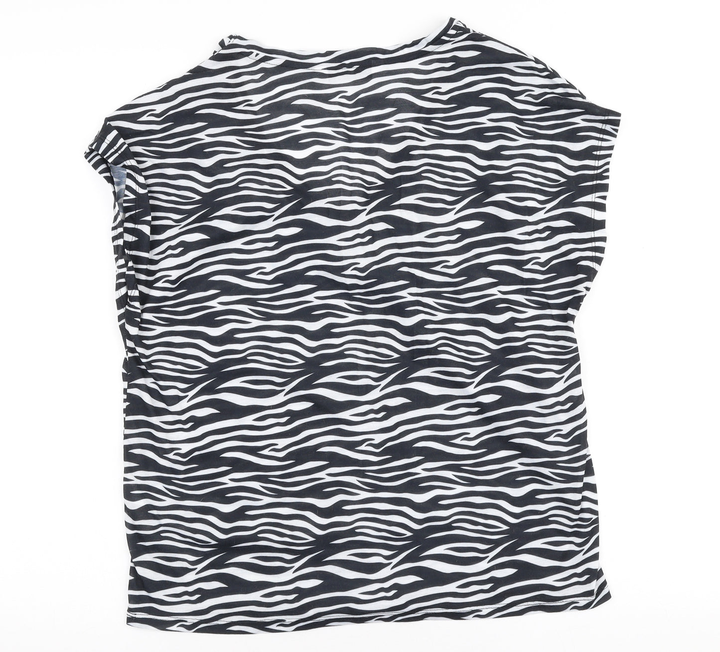 Very Womens Black Animal Print Polyester Jersey T-Shirt Size 12 V-Neck