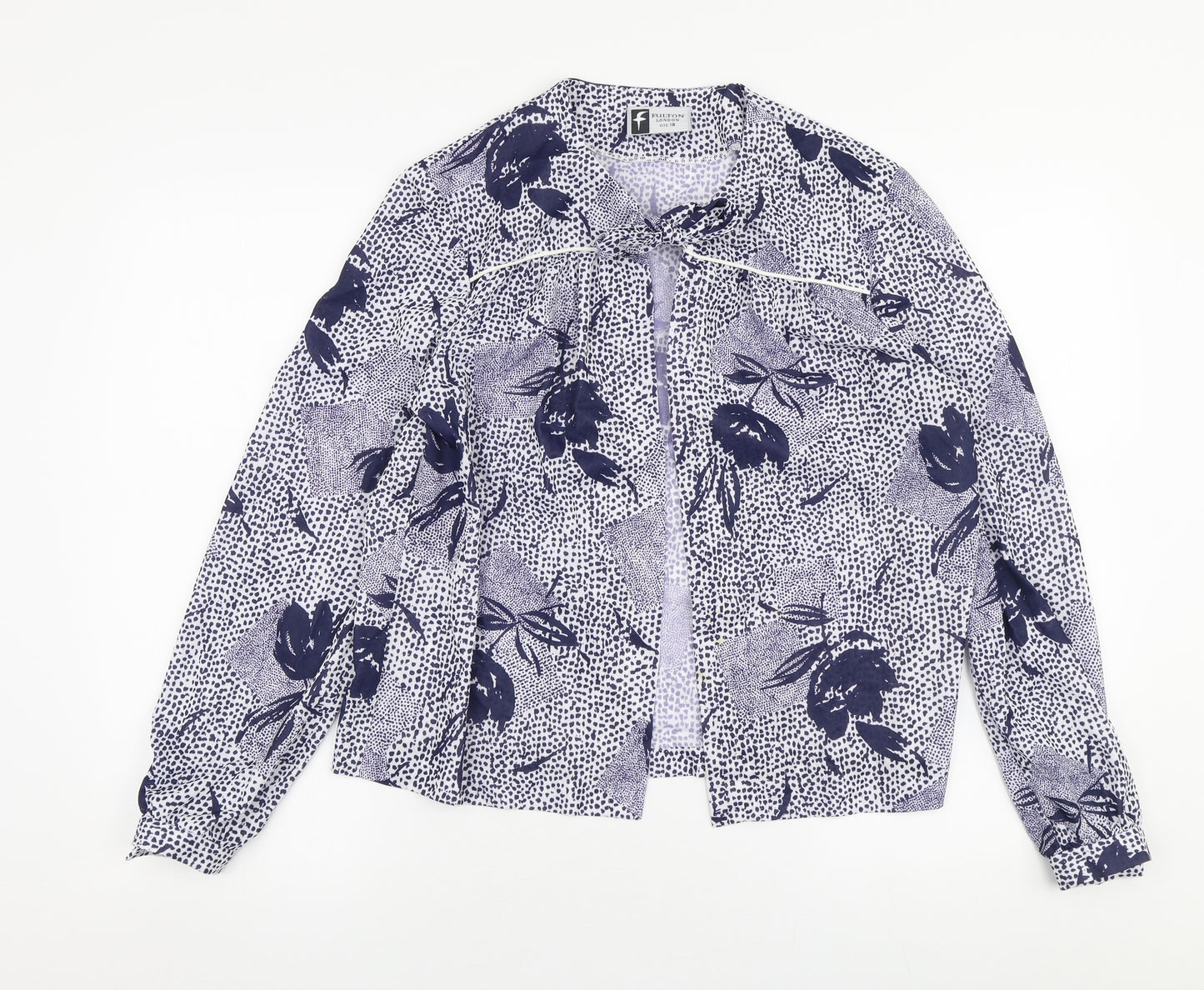 Fulton Womens Blue Floral Polyester Basic Blouse Size 18 Round Neck