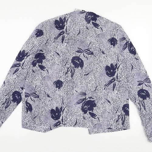 Fulton Womens Blue Floral Polyester Basic Blouse Size 18 Round Neck