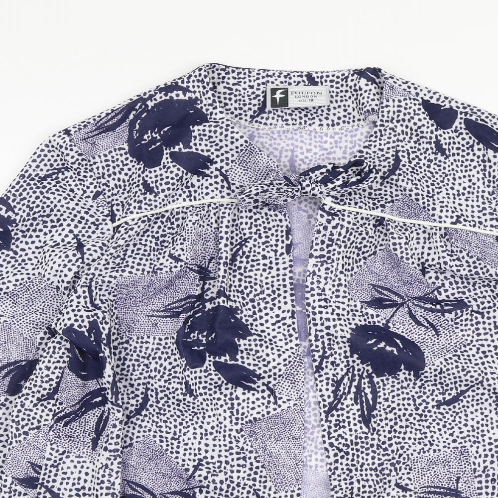 Fulton Womens Blue Floral Polyester Basic Blouse Size 18 Round Neck