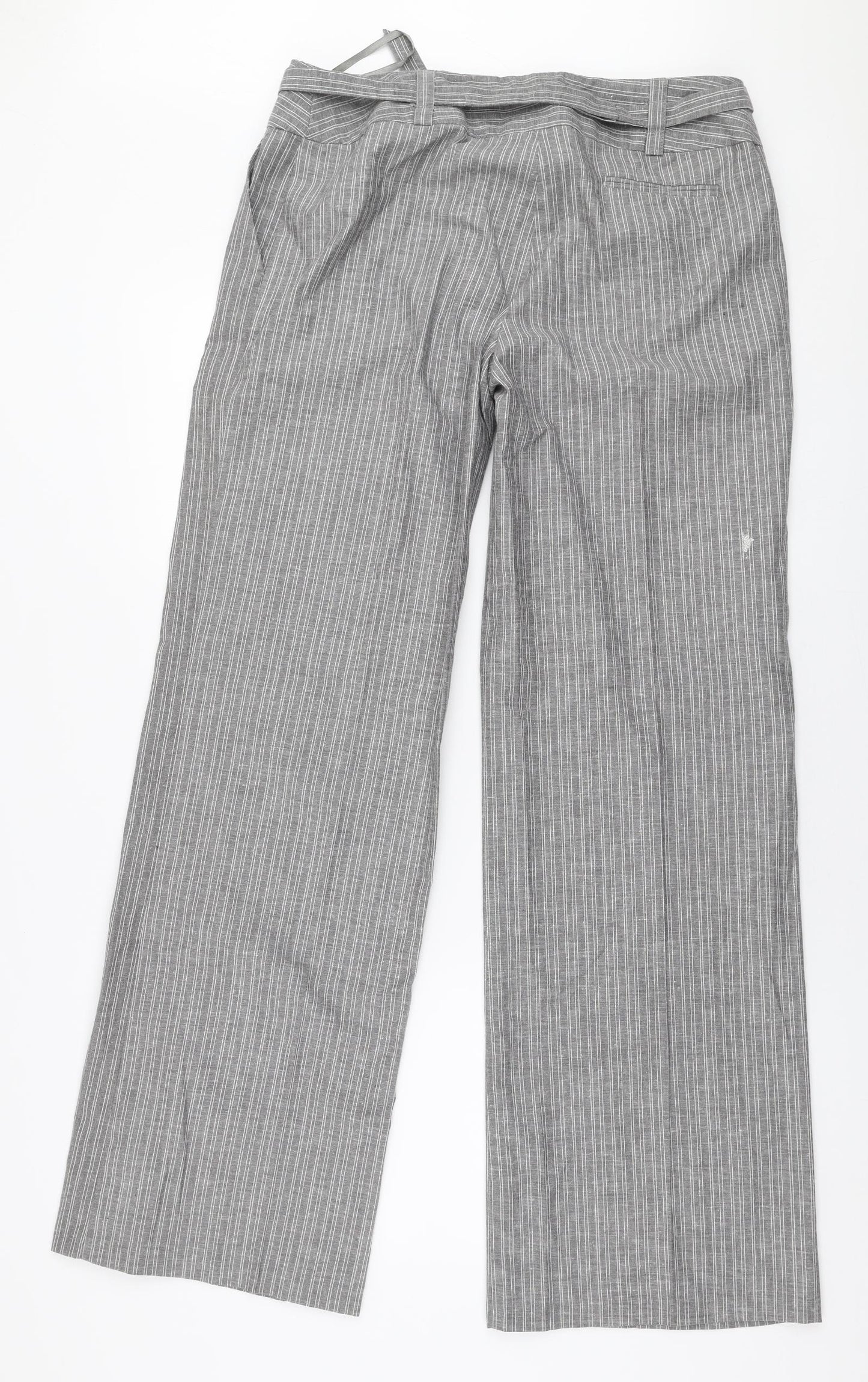 F&F Womens Grey Striped Polyester Trousers  Size 12 L33 in Regular Zip