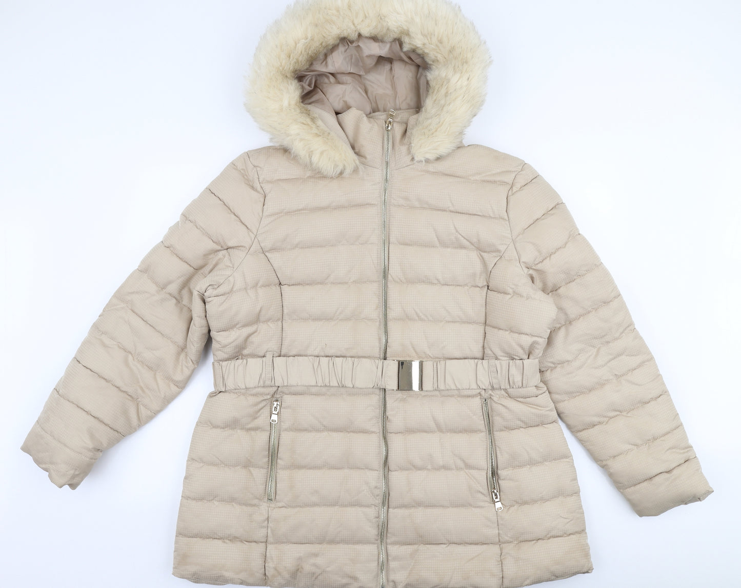 Dorothy Perkins Womens Beige   Puffer Jacket Coat Size 18  Zip
