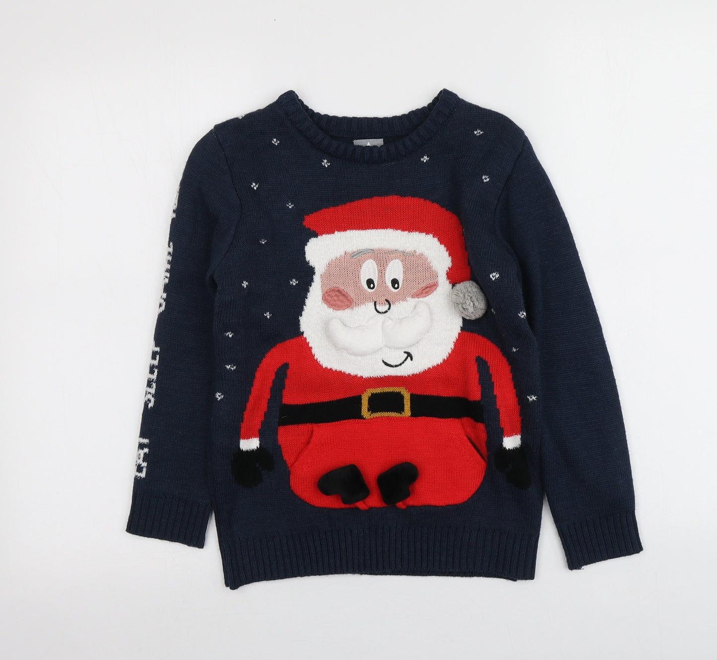 George Boys Blue Round Neck Geometric Acrylic Pullover Jumper Size 8-9 Years   - Santa Jumper