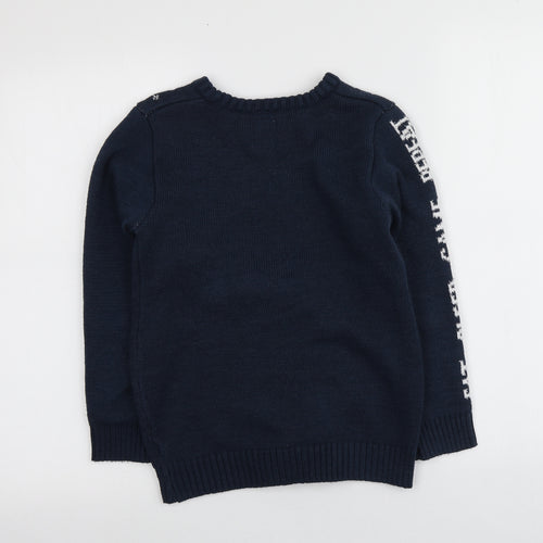 George Boys Blue Round Neck Geometric Acrylic Pullover Jumper Size 8-9 Years   - Santa Jumper