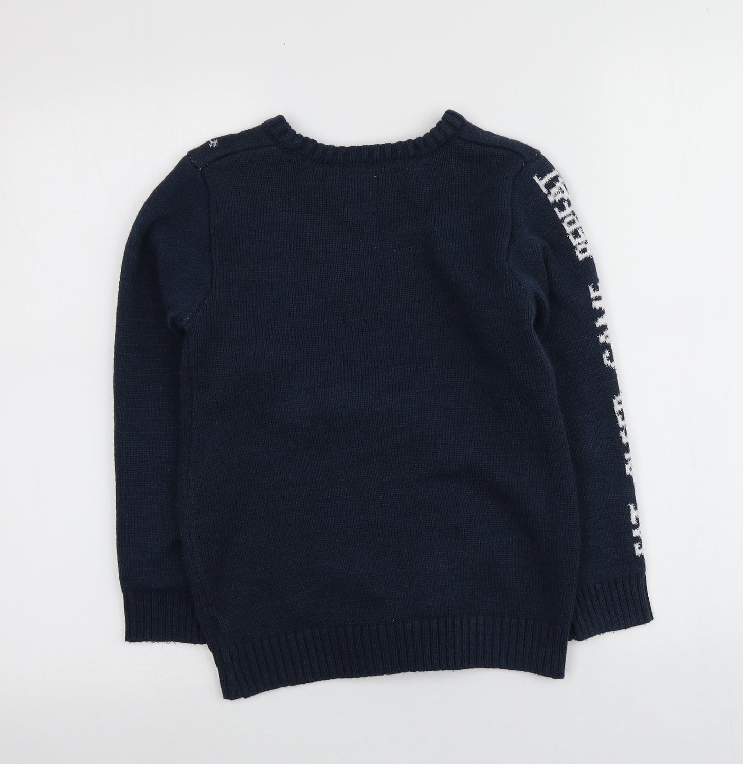 George Boys Blue Round Neck Geometric Acrylic Pullover Jumper Size 8-9 Years   - Santa Jumper