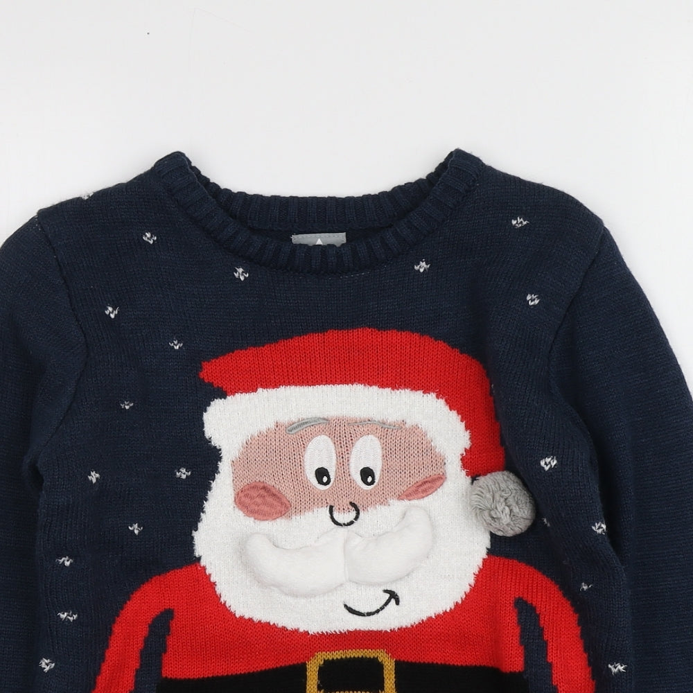 George Boys Blue Round Neck Geometric Acrylic Pullover Jumper Size 8-9 Years   - Santa Jumper
