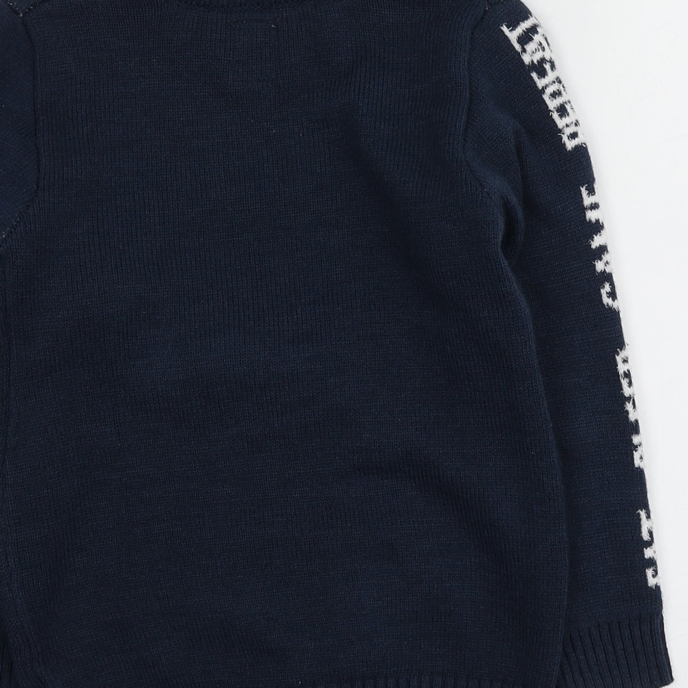George Boys Blue Round Neck Geometric Acrylic Pullover Jumper Size 8-9 Years   - Santa Jumper