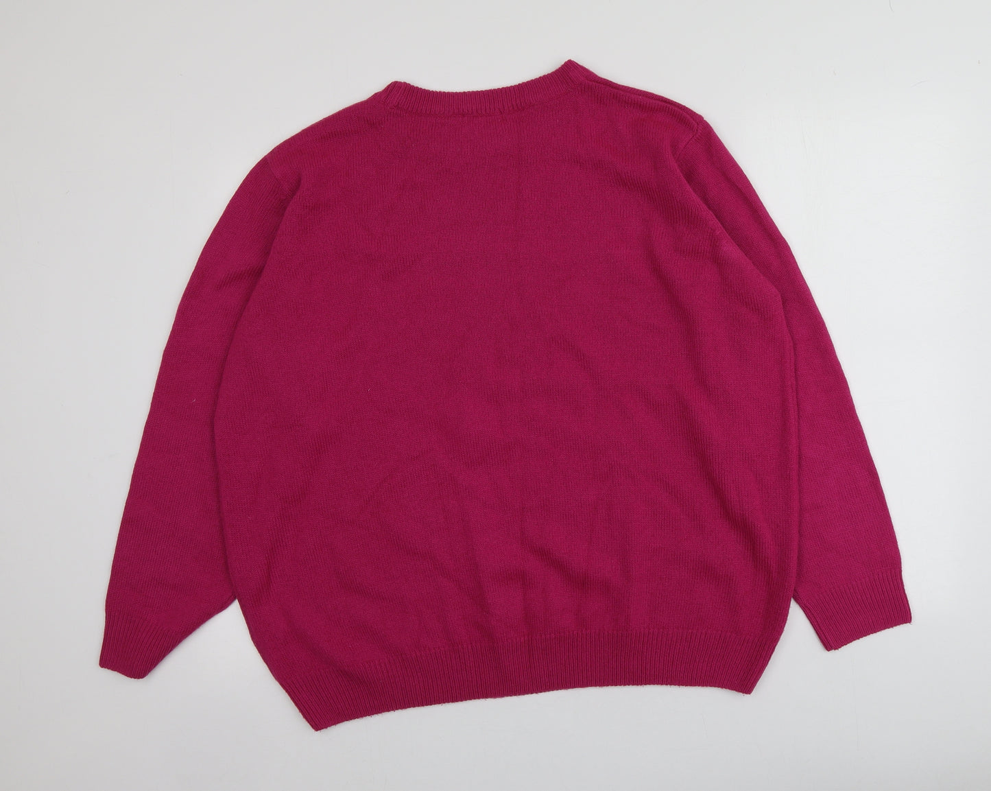 Damart Womens Pink Round Neck  Acrylic Pullover Jumper Size XL