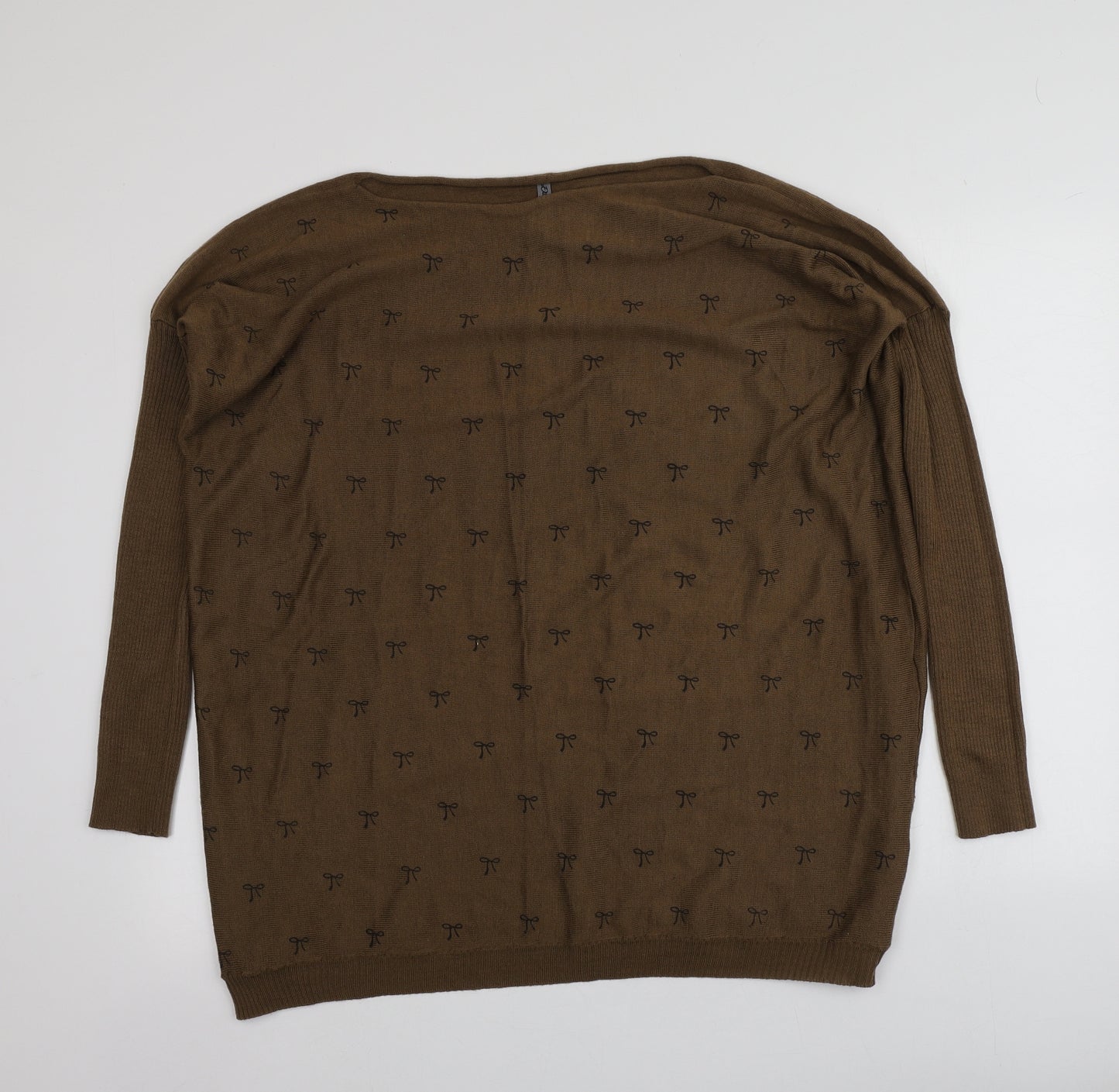 TU Womens Brown Round Neck Geometric Acrylic Pullover Jumper Size L