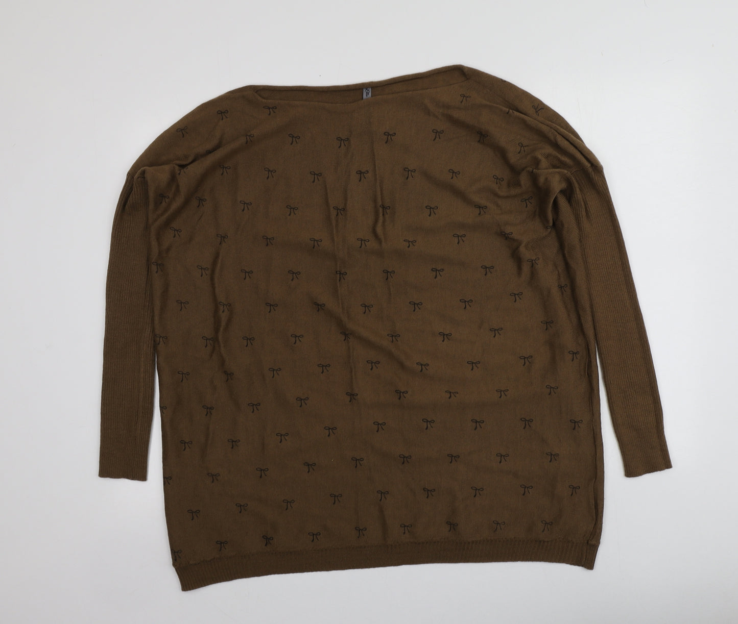 TU Womens Brown Round Neck Geometric Acrylic Pullover Jumper Size L