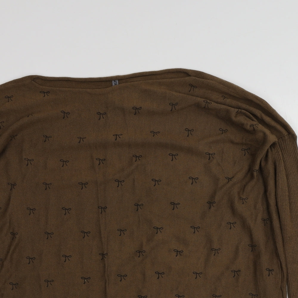 TU Womens Brown Round Neck Geometric Acrylic Pullover Jumper Size L