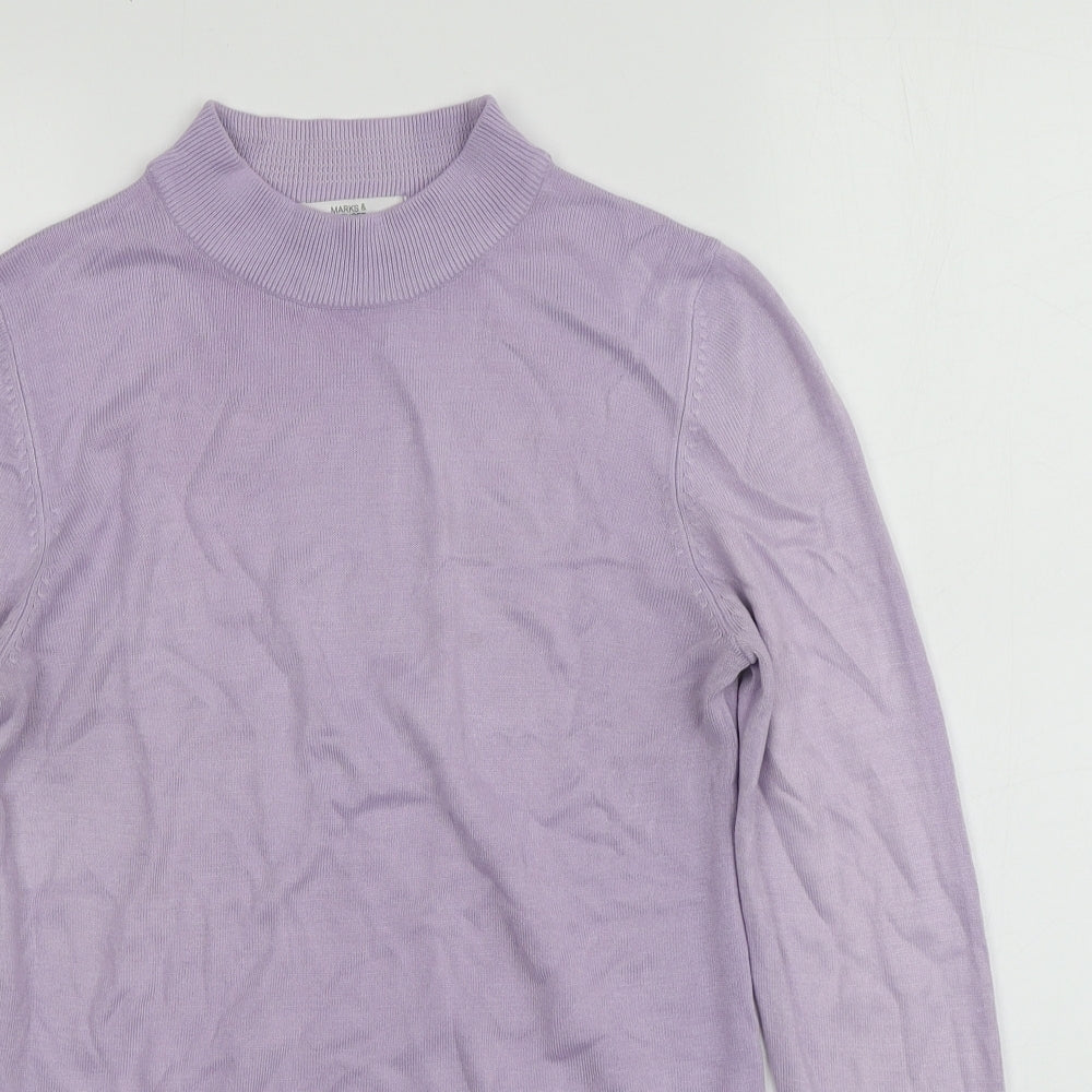 M&S Womens Purple High Neck  Acrylic Pullover Jumper Size 10