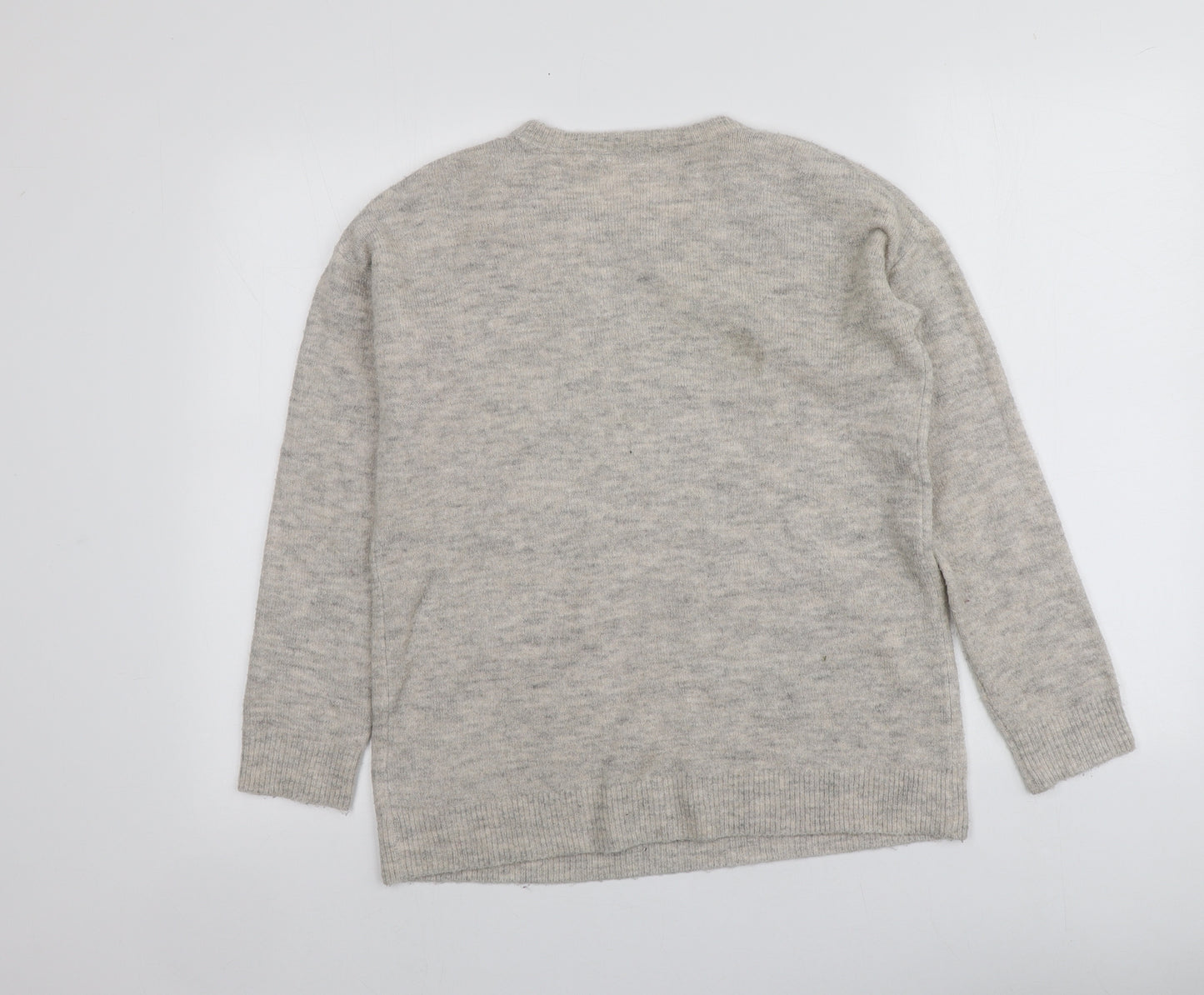 TU Womens Beige Round Neck Geometric Acrylic Pullover Jumper Size 8