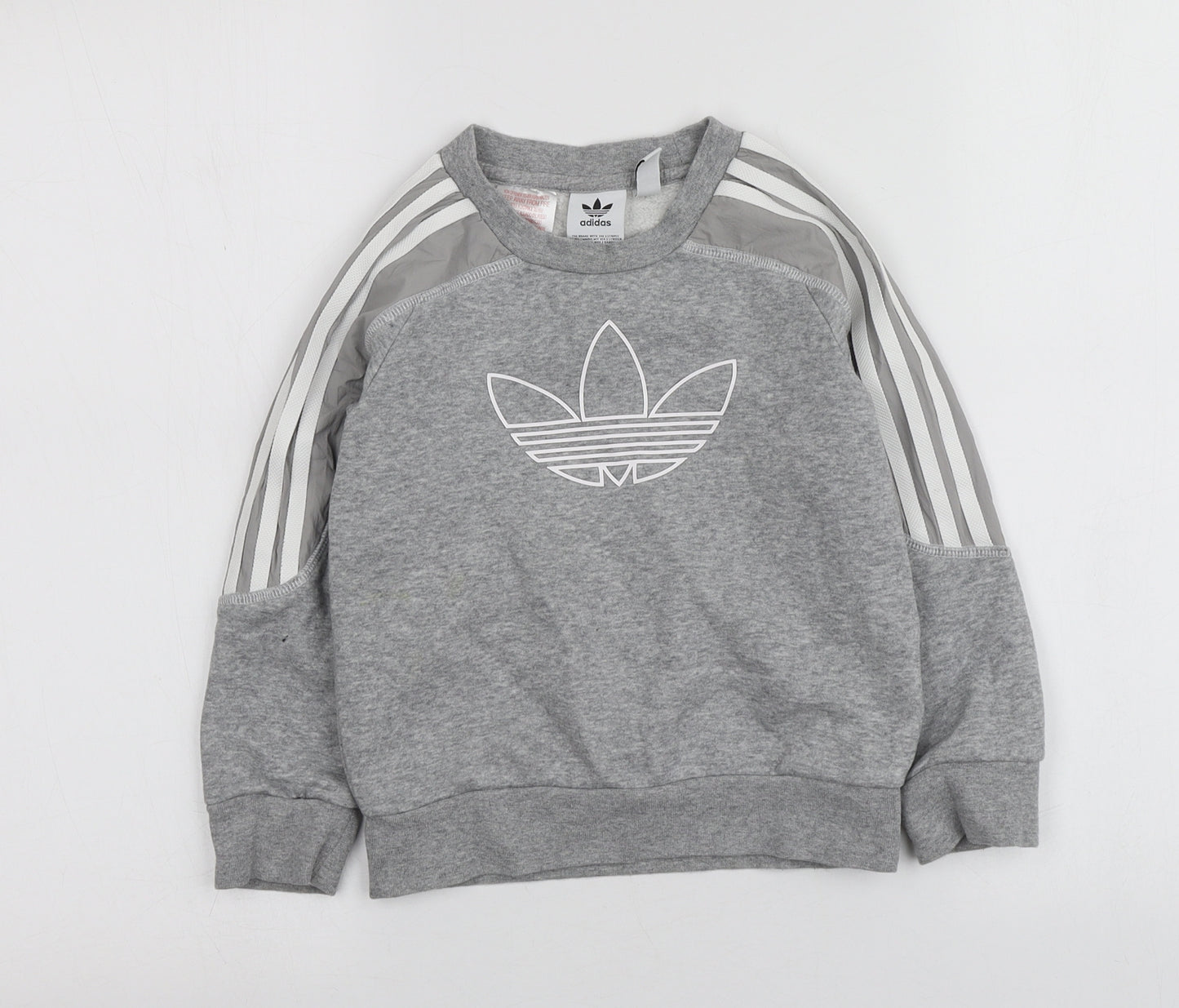 adidas Boys Grey Geometric Cotton Pullover Hoodie Size 4-5 Years
