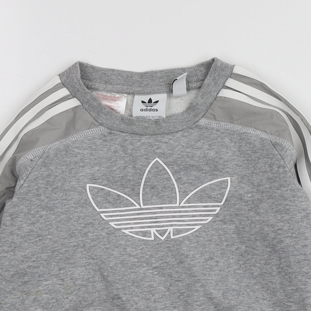 adidas Boys Grey Geometric Cotton Pullover Hoodie Size 4-5 Years