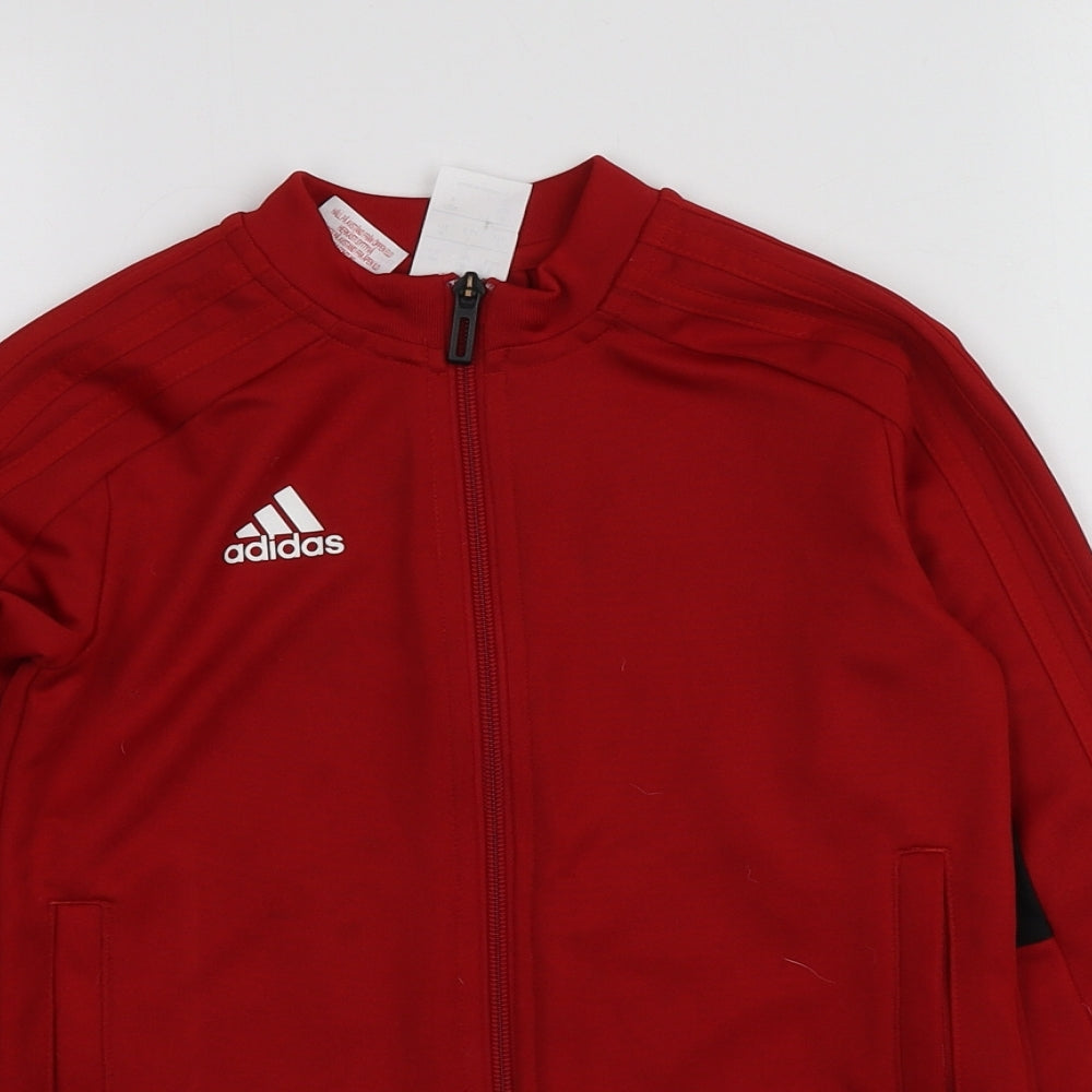adidas Boys Red  Polyester Full Zip Hoodie Size 5-6 Years