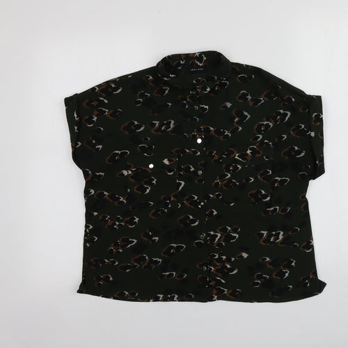 New Look Womens Green Animal Print Polyester Basic Button-Up Size 8 Collared