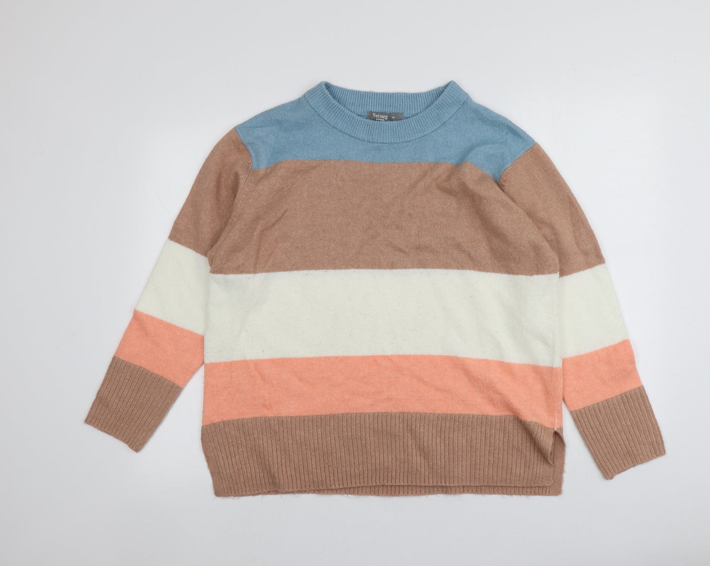 Nutmeg Womens Multicoloured Round Neck Striped Acrylic Pullover Jumper Size 16