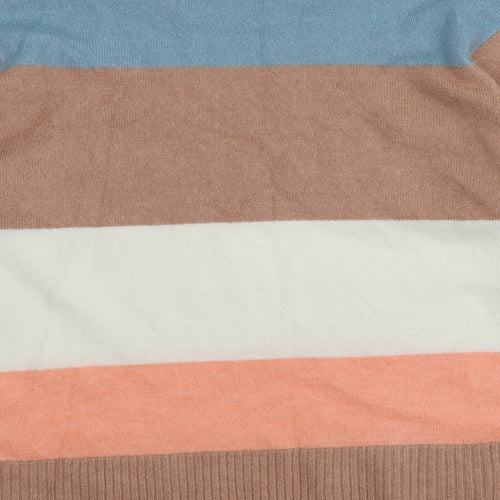 Nutmeg Womens Multicoloured Round Neck Striped Acrylic Pullover Jumper Size 16