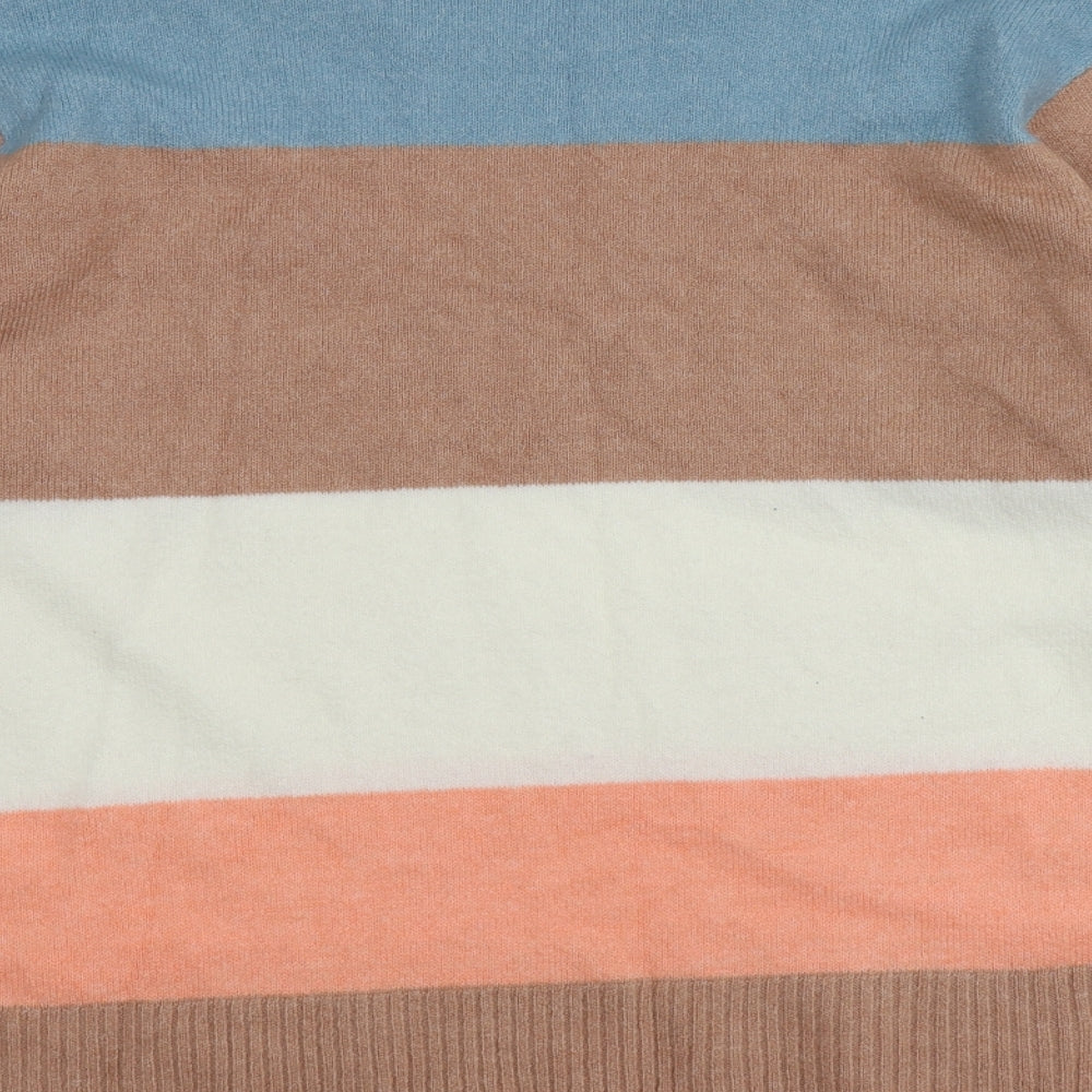 Nutmeg Womens Multicoloured Round Neck Striped Acrylic Pullover Jumper Size 16