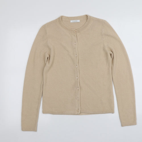 Classics Womens Beige Round Neck  Acrylic Cardigan Jumper Size 8