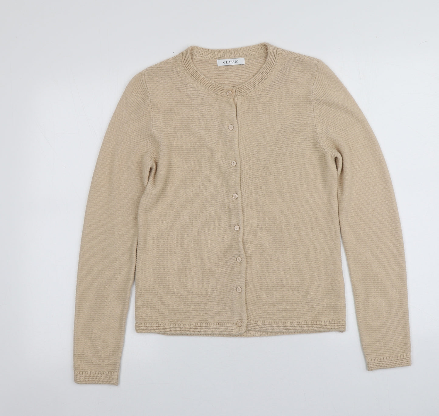 Classics Womens Beige Round Neck  Acrylic Cardigan Jumper Size 8