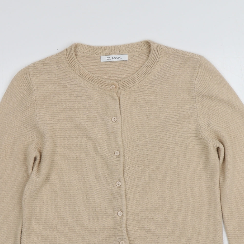 Classics Womens Beige Round Neck  Acrylic Cardigan Jumper Size 8