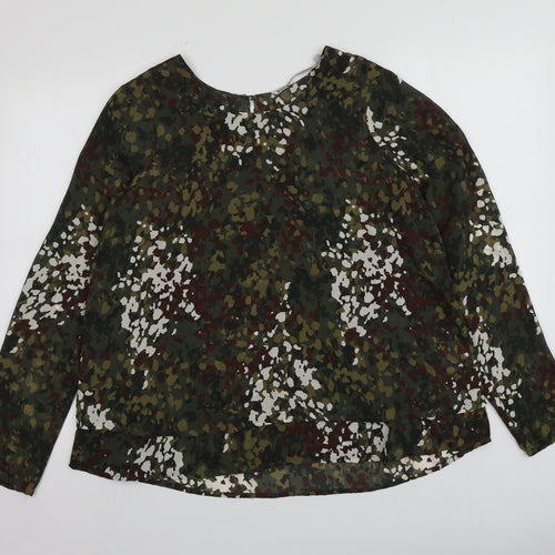 Silvian Heach Womens Green Camouflage Polyester Basic Blouse Size S Round Neck