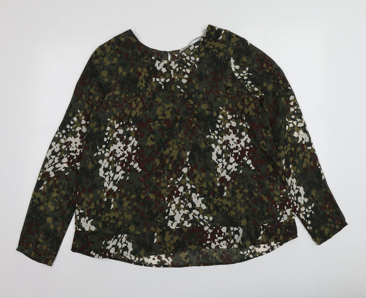 Silvian Heach Womens Green Camouflage Polyester Basic Blouse Size S Round Neck