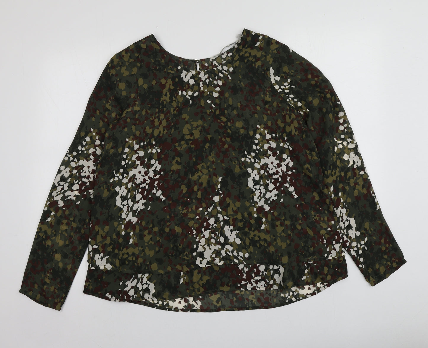 Silvian Heach Womens Green Camouflage Polyester Basic Blouse Size S Round Neck