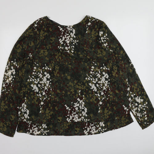 Silvian Heach Womens Green Camouflage Polyester Basic Blouse Size S Round Neck