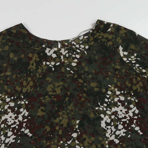 Silvian Heach Womens Green Camouflage Polyester Basic Blouse Size S Round Neck