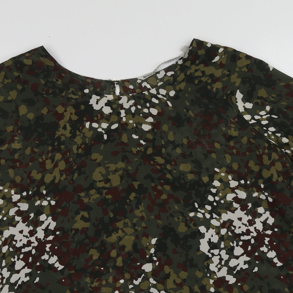 Silvian Heach Womens Green Camouflage Polyester Basic Blouse Size S Round Neck
