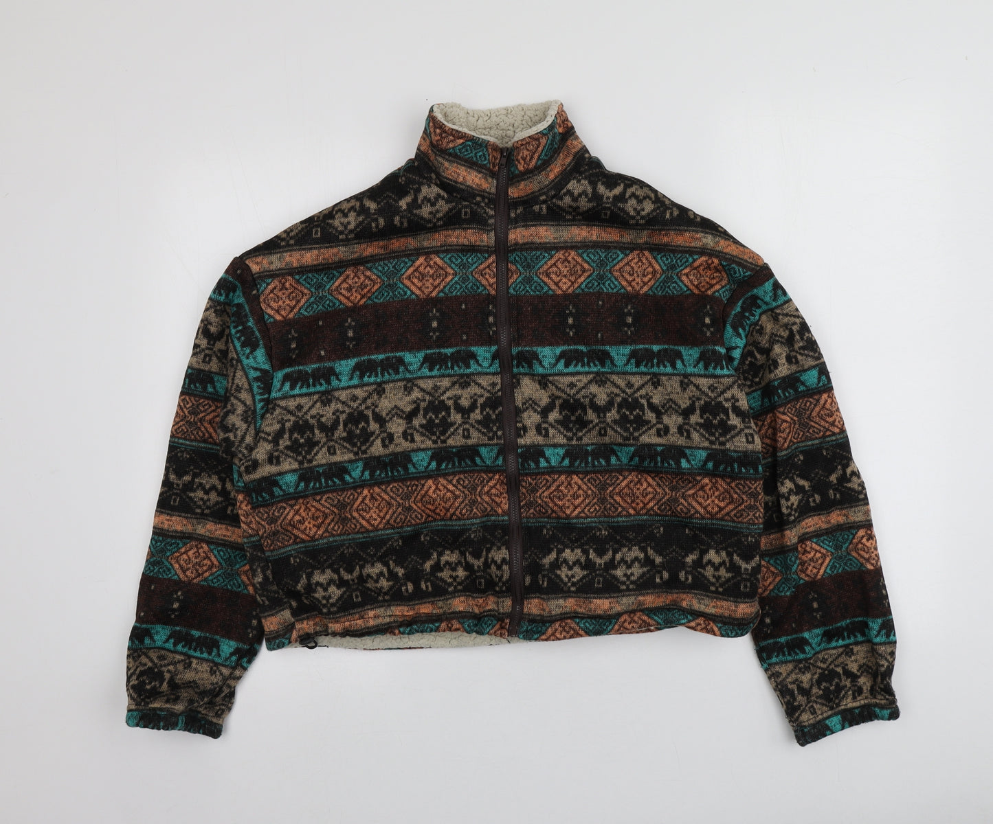 Zaful Womens Multicoloured High Neck Fair Isle Polyester Full Zip Jumper Size 10