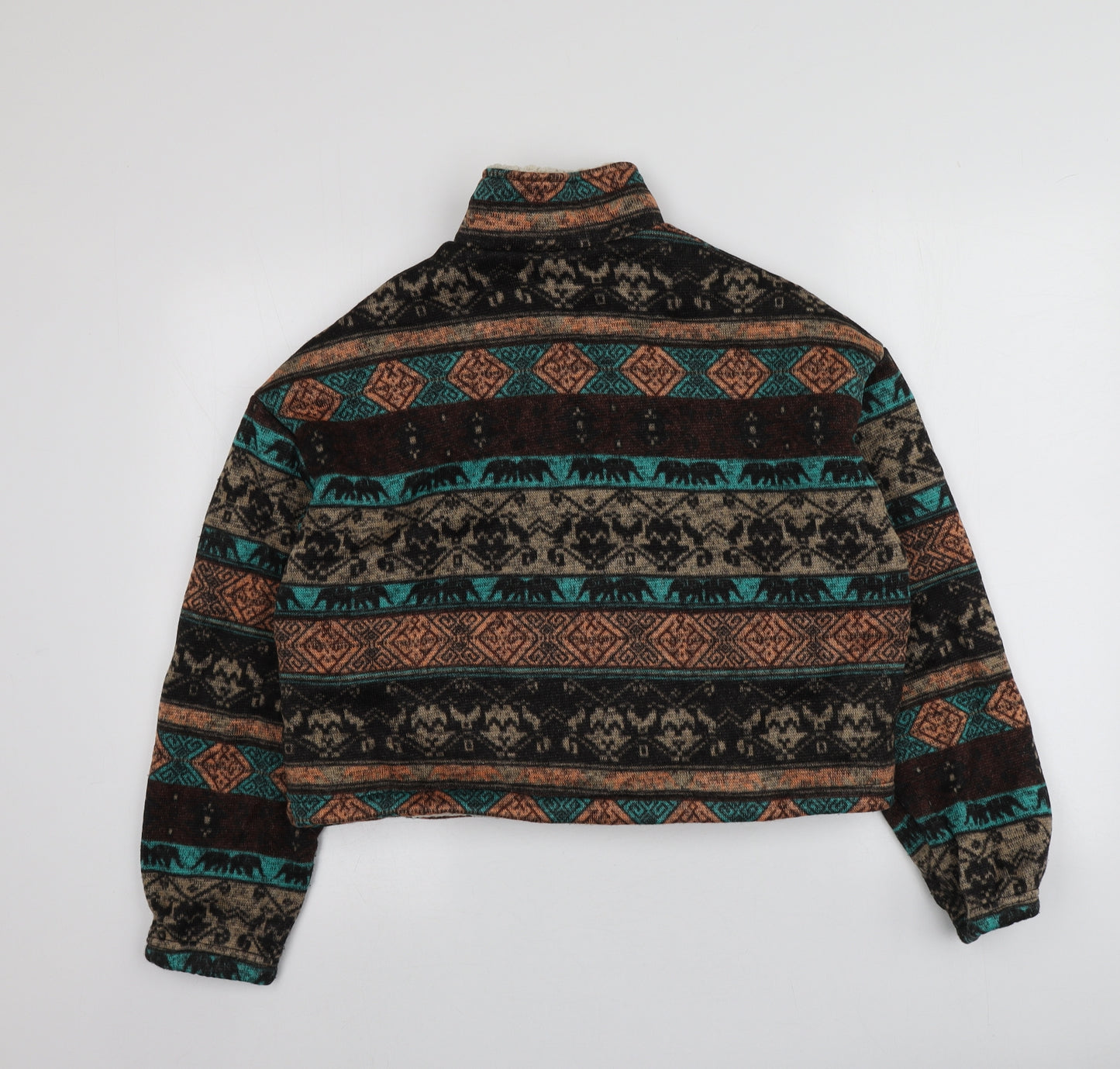 Zaful Womens Multicoloured High Neck Fair Isle Polyester Full Zip Jumper Size 10
