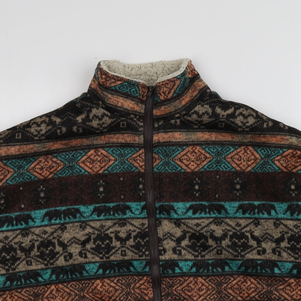 Zaful Womens Multicoloured High Neck Fair Isle Polyester Full Zip Jumper Size 10