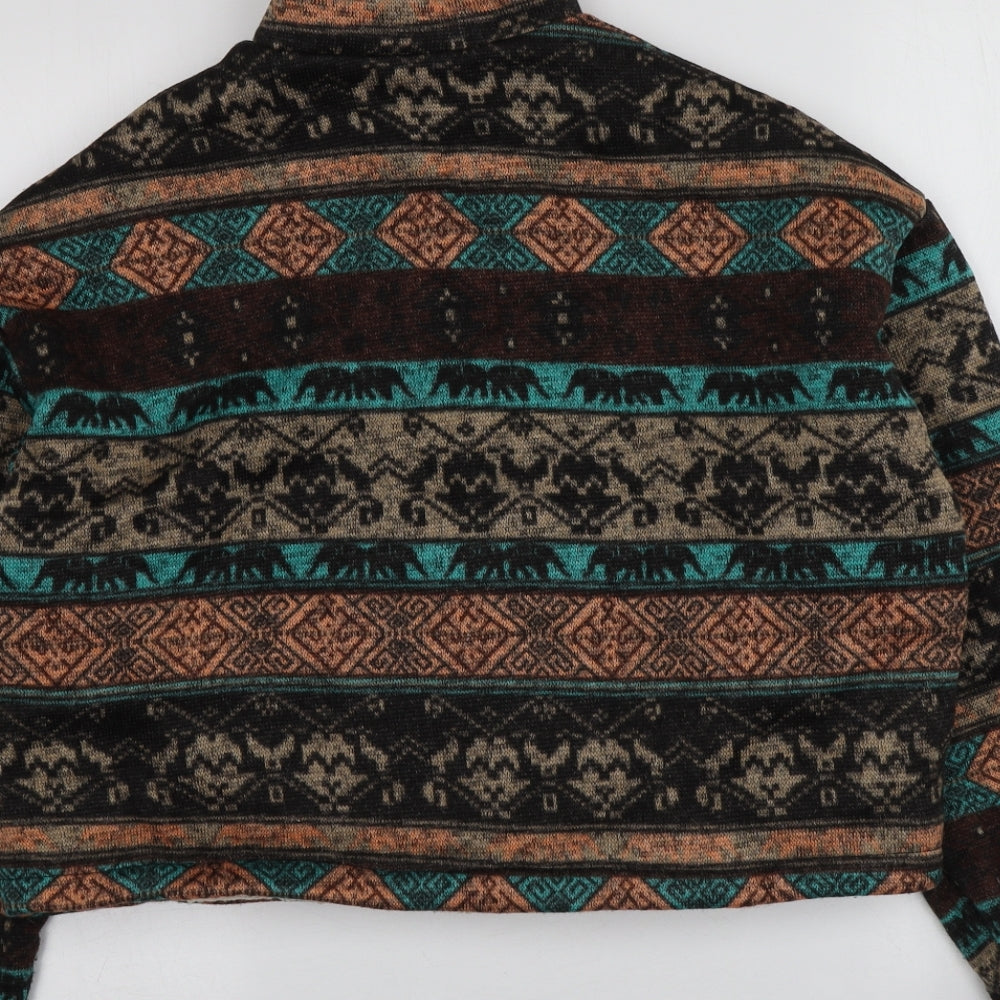 Zaful Womens Multicoloured High Neck Fair Isle Polyester Full Zip Jumper Size 10