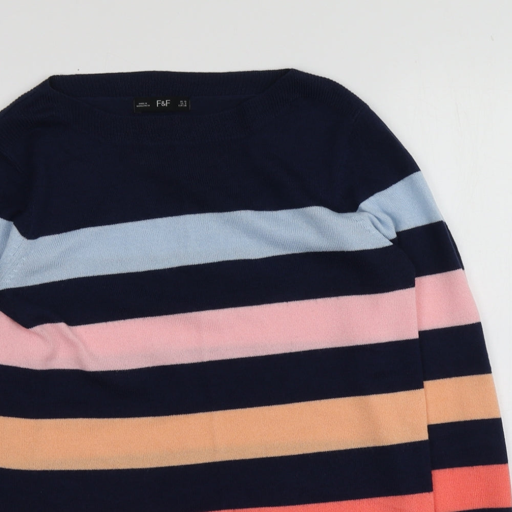 F&F Womens Multicoloured Round Neck Striped Acrylic Pullover Jumper Size 10