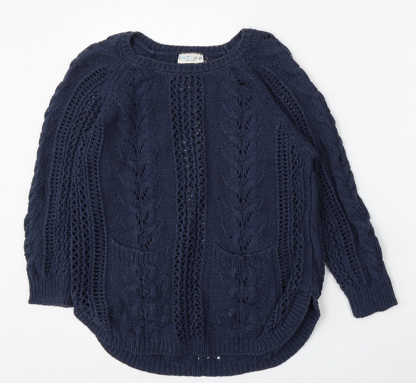 Marks and Spencer Womens Blue Round Neck  Cotton Pullover Jumper Size 8