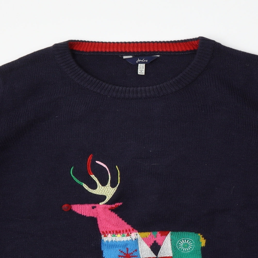 Joules Womens Blue Round Neck  Acrylic Pullover Jumper Size 24